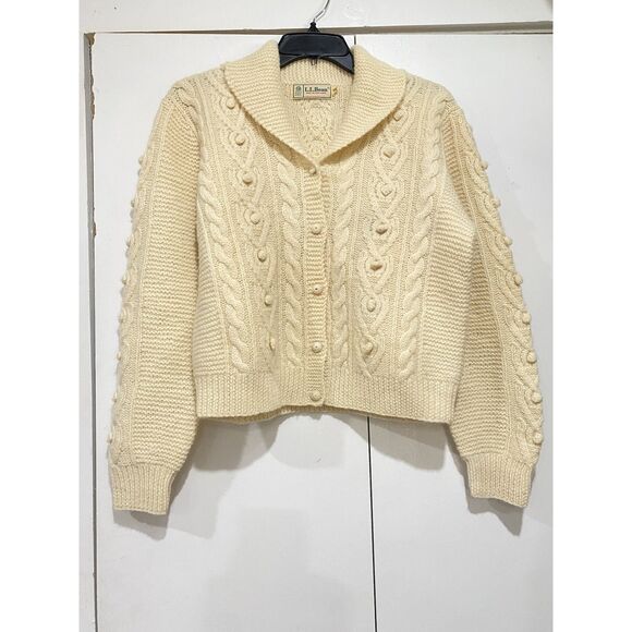 LL Bean Cropped Cardigan Sweater Womens Sz 38 Cream Long Sleeves Button UP - Picture 2 of 16